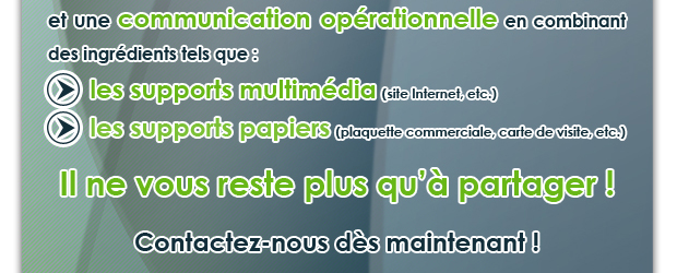 - les supports multimédia (site Internet, etc.)- les supports papiers (plaquette commerciale, carte de visite, etc.)